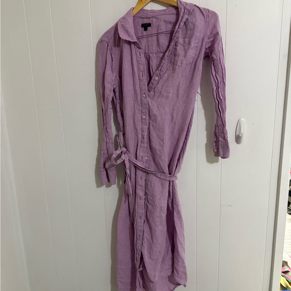 Talbots Lavender Button-Up Long Sleeve 100% Linen Dress